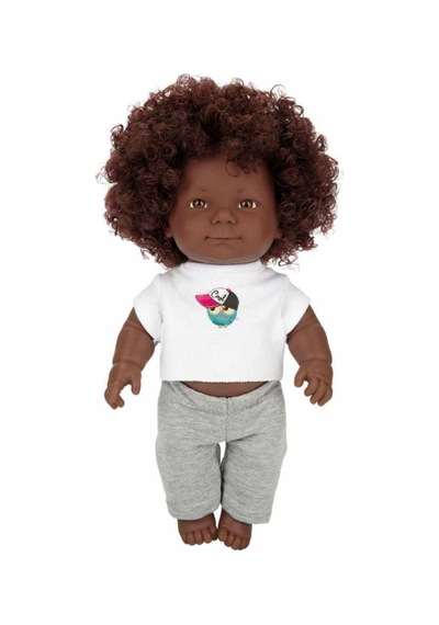 Kıvırcık Esmer Dada Bebek - Gri Eşofmanlı 35 Cm