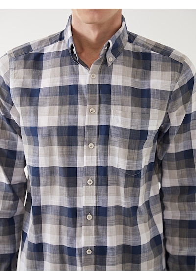 Lcwaıkıkı Classic Bej Regular Fit Uzun Kollu Ekose Poplin Erkek Gömlek