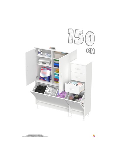 Ohbe 100 + 50cm Genişlik 160cm Boy 32,5cm Derinlik Kirli Sepetli 2 Kapak 3 Çekmeceli Çok Amaçlı Banyo Dolabı 100 + 50 Cm Ohbe 100 + 50cm Genişlik 160cm Boy 32,5cm Derinlik Kirli Sepetli 2 Kapak 3 Çekmeceli Çok Amaçlı Banyo Dolabı 100 + 50 Cm