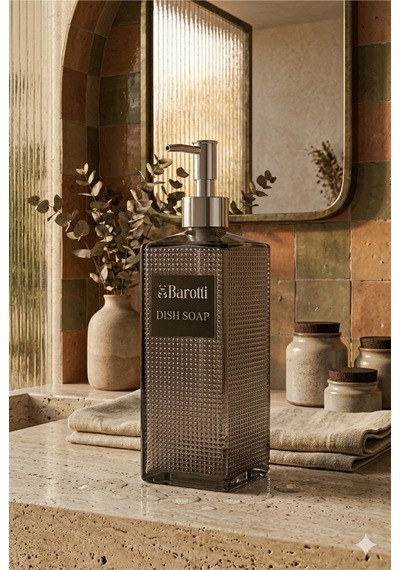 Premium Dokulu Cam Sıvı Sabunluk 500ml - 23 X 7 X 7 Cm Gri