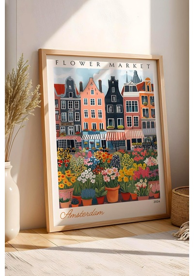 Amsterdam Hollanda Çerçeveli Tablo Seyahat Severlere Salon Ve Ofis İçin Estetik Duvar Dekoru Travel Flower Market