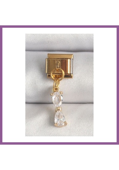 Bezos 316l Çelik Gold Renk Sallantı Zirkon Taşlı Kurdele Model Nomination Charm Rengaren