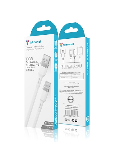 Teknonet Tn-dc02 Plastik 100 Cm Micro Şarj Ve Data Kablosu Beyaz