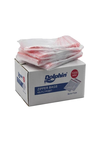 Dolphin V Kilitli Şeffaf Buzdolabı Kilitli Saklama Poşeti Torba - 9x11 Cm. - 1000 Adet - Kutu