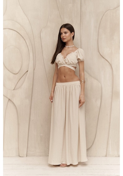 Mai Collection Mai Studios Co. Indriya Bej Crop Etek Takım Bej