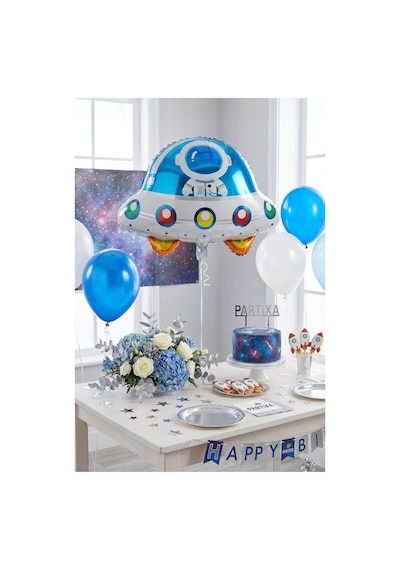 Astronotlu Ufo Uzay Gemisi Folyo Balon 60x57 Cm Uzay Temalı Çocuk Doğum Günü Parti Süsü Çok Renkli