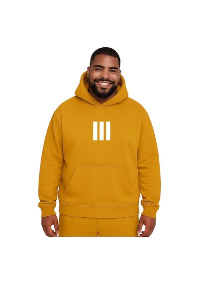 Benroma 3 Çizgi Baskılı Büyük Beden Unisex Sweatshırt Sarı
