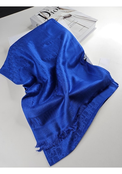 Cd Desen Kaşmir İpek Şal Silk Scarfs Hijab İthal Ürün Saks Mavi