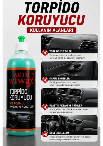 Auto Wiwax Torpido Koruyucu 500 Ml Plastik Vinil Kauçuk Torpido Parlatıcı Yenileyici