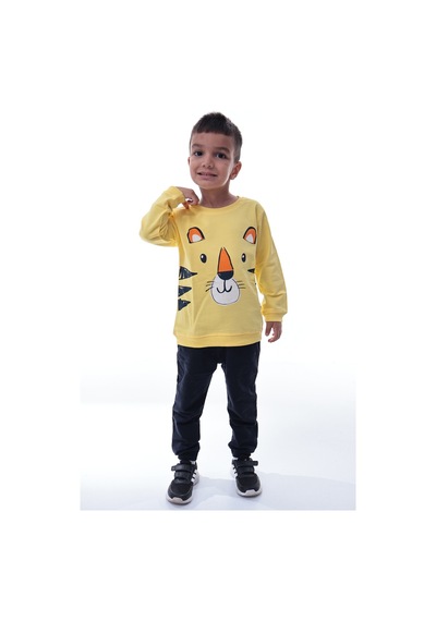 Erkek Çocuk Sarı Kaplan Baskılı Sweatshirt Ve Lacivert Jogger Alt Takım Rahat Günlük Kombin Sarı Erkek Çocuk Sarı Kaplan Baskılı Sweatshirt Ve Lacivert Jogger Alt Takım Rahat Günlük Kombin Sarı