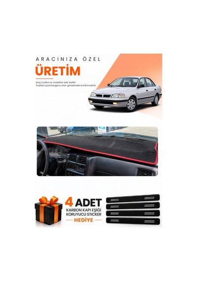 Toyota Carına E T190 Airbagsiz 1992-1997 Uyumlu Torpido Koruma Örtüsü Oto Kılıfı - Siyah Kırmızı