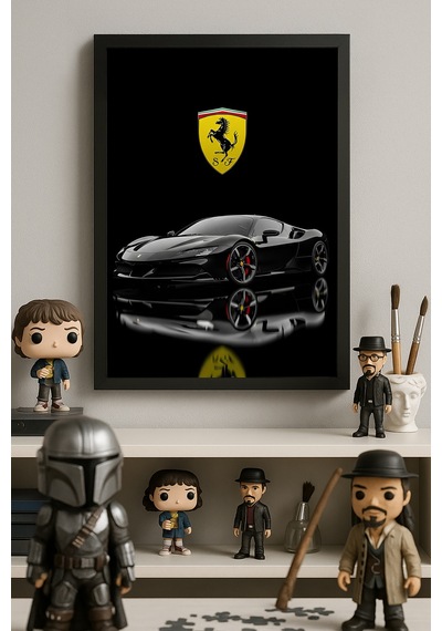 Ferrari Sf90 Spider Siyah Ahşap Çerçeveli Poster, Dekoratif Araba Duvar Tablosu