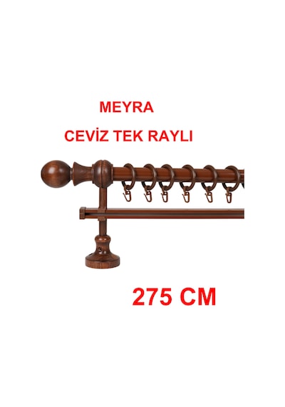 Meyra Demonte Başlıklı Ahşap Rustik Perde Askısı - Tek Raylı -ceviz 275 Cm Ceviz