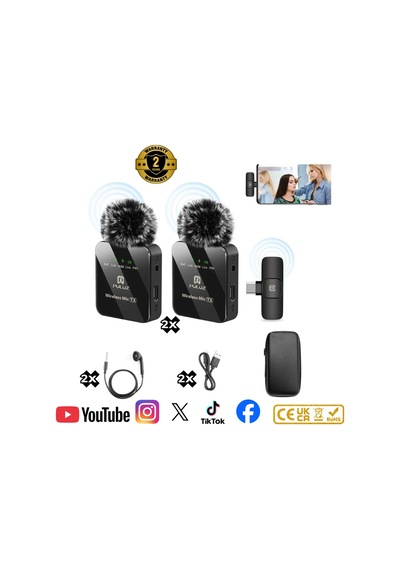 2 Li Kablosuz Yaka Mikrofonu Type-c & Lightning , Dsp Gürültü Azaltma, Android Apple Uyumlu iPhone Canlı Yayın Video Ses Kayıt Mikrofonu