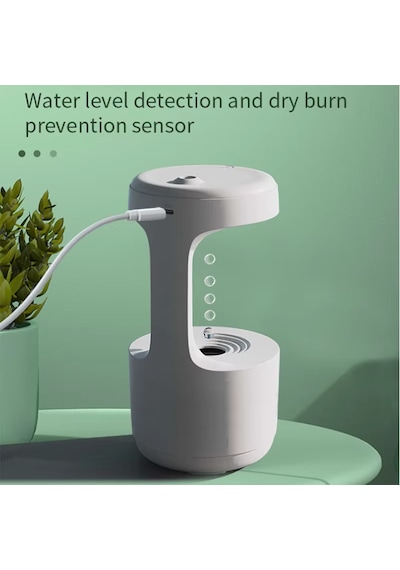 Anti Gravity Su Damlası Efektli Ultrasonik Hava Nemlendirici 600 Ml Dijital Ekran, Gece Işığı Ve Usb Kullanım