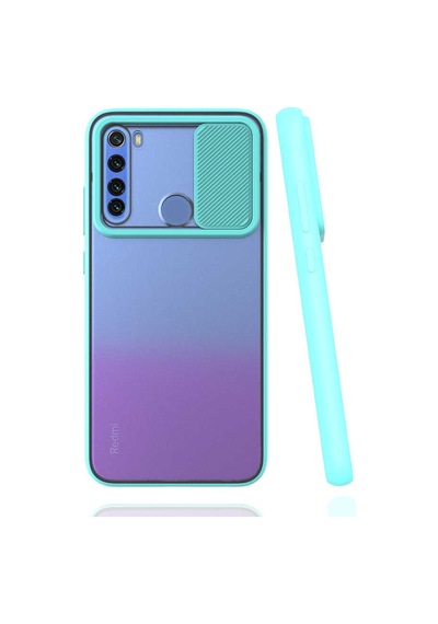 Noktaks - Redmi Note 8 Uyumlu - Kılıf Slayt Sürgülü Arkası Buzlu Lensi Kapak - Turkuaz Turkuaz