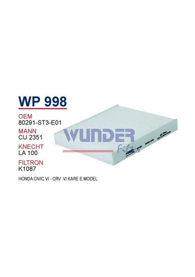 WUNDER WP998 Polen Filtresi Honda Civic VI - Crv VI Kare E.Model
