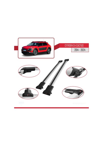 Citroen C4 Cactus 2014 Ve Sonrası İle Uyumlu Fly Model Ara Atkı Tavan Barı Gri