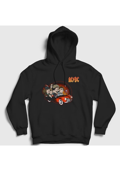Presmono Unisex Classic Car Ac/dc Kapüşonlu Sweatshirt Siyah