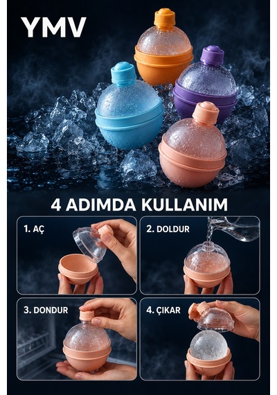 Ymv Küre Buz Kalıbı Büyük Yuvarlak Buz Topu Kalıbı Kahve Kola Soğuk İçecek Silikon Buzluk 1 Adet Turuncu - Sarı
