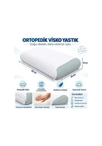 Ehome -2li Set- Visco Tombul Ortopedik Yastık 65x35x13cm Beyaz
