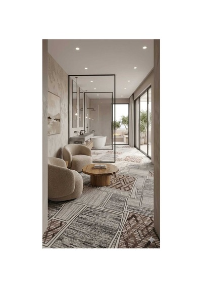 Nesrin Modern Kahve Gri Etnik Desen Kaymaz Jel Taban Halı