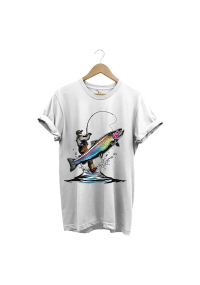 Olta İle Balıkçılık Fishing Balık Avcılığı Alabalık Turna Avcılığı Regular Fit %100 Pamuk Tişört Beyaz
