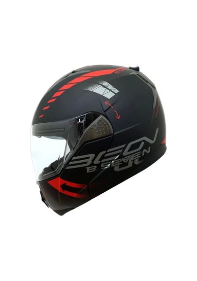 Beon B700 Çene Açılır Kask Kırmızı - Mat Siyah