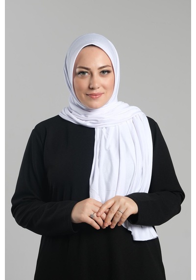 Hürrem Bone Beyaz Pratik Hazır Geçmeli Şal Viskon Önü Süngerli Penye Şal 2202 42 Beyaz