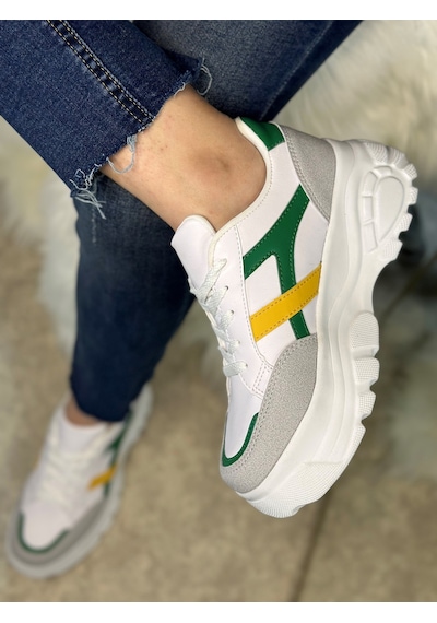 Günlük Kadın Sneaker Kalın Yüksek Taban Bağcıklı Rahat Tiger Şeritli Spor Ayakkabı 032 09-taş Yeşil Sarı Günlük Kadın Sneaker Kalın Yüksek Taban Bağcıklı Rahat Tiger Şeritli Spor Ayakkabı 032 09-taş Yeşil Sarı
