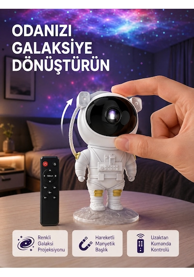 Zenvia Astronot Şekilli Galaxy Projeksiyon Lambası Nebula Efektli Dekoratif Lamba Znv2026 Çok Renkli
