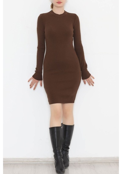 Bensu Store - Bisiklet Yaka Triko Elbise Kahve - 571.1612. 001