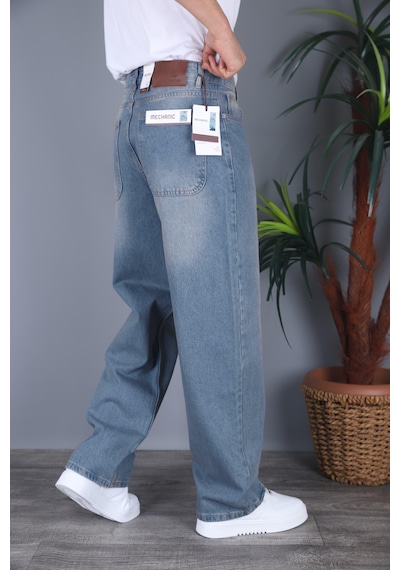 Felvıno Erkek Yıkamalı Süper Baggy Bol Kesim Kot Pantolon Mavi
