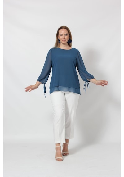 Moda Berray 3243-1 İndigo Kol Ucu Bağlama Detaylı Bluz 001