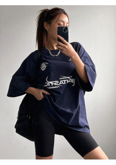 Fantastıc Süprem T-shirt - Lacivert Baskılı Oversize Bisiklet Yaka Tişört Lacivert-75049 Fantastıc Süprem T-shirt - Lacivert Baskılı Oversize Bisiklet Yaka Tişört Lacivert-75049