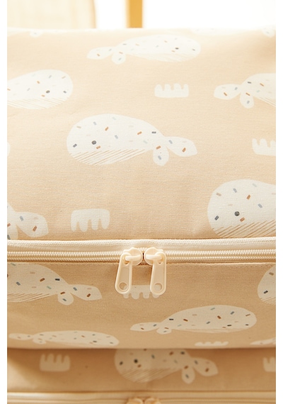 Ocean Home Textile 2'li Çocuk Odası Sevimli Balina Hurç Set 1 Adet 30 X 22 X 18 / 1 Adet 52 X 28 X 21 Cm Bej