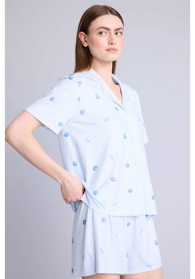 Defacto Regular Fıt Kısa Kollu 2li Softshell Pijama Takım H5459ax26smbe745 Mavi-be745