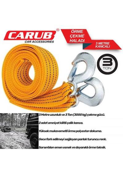 Oto Çekme Halatı Örgü 3 Ton 3 Metre Kancalı