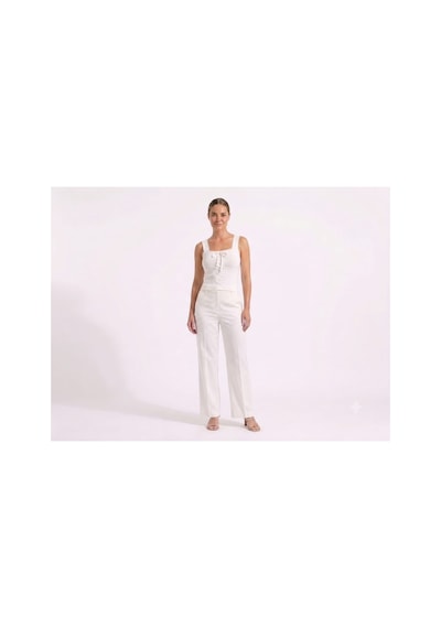 Onno Style Women Kolsuz Askılı Kare Yaka Bağcık Detaylı Triko Kadın Bluz Beyaz