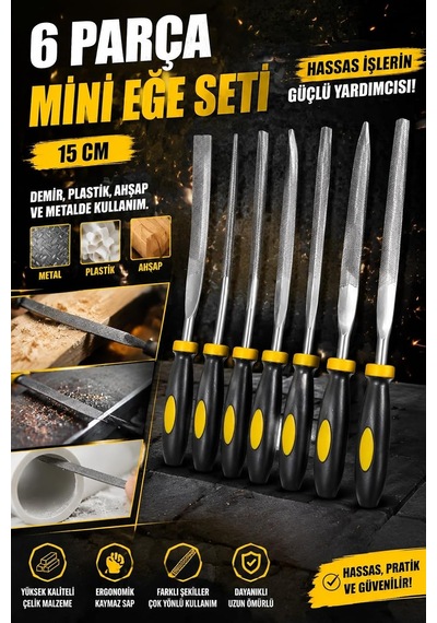 Tr 6'li Hassas Mini Eğe Seti 150 Mm Ergonomik Saplı El Eğesi Takımı Metal Ahşap Plastik Modelcilik Hobi Takı Ve