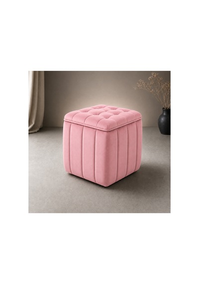 Kapitoneli Dilimli Modern Kare Puf Ayak Dinlendirme Taburesi Dekoratif Ve Rahat Yüksek Kalite Pembe - 844681895 Pembe