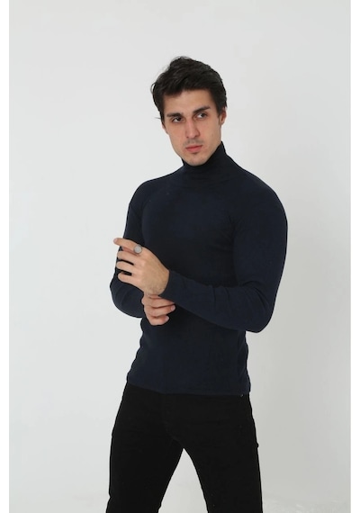 Erkek Fitilli Kaşkorse Kumaş Boğazlı Full Likralı Slimfit Body - Siyah