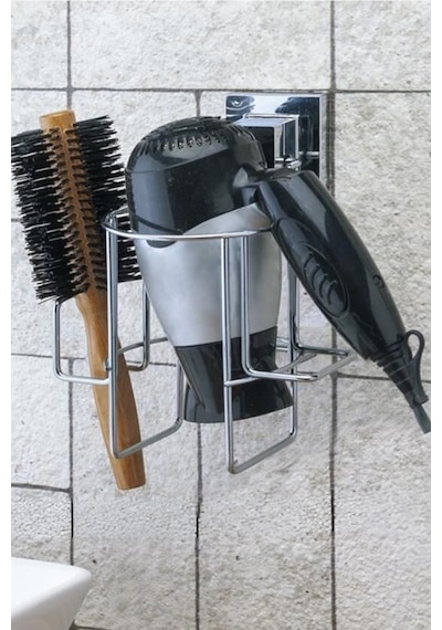 Tekno Tel Ef-262 Krom Saç Kurutma Makinesi Askısı Yapışkanlı/vidalı Deliksiz Fön Tutacağı Krom