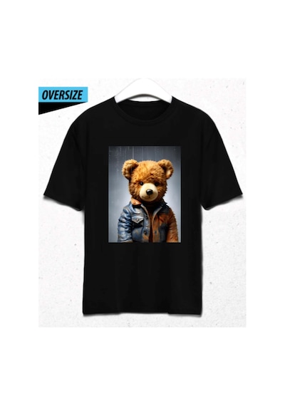 Teddy Classic Sıcak Ve Şık Bir Dokunuş Oversize T-shirt Siyah