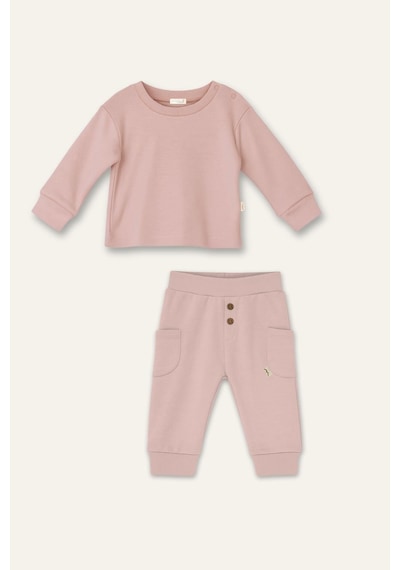 Mininio Unisex Bebek Organik İkili Takım - Pudra Pudra