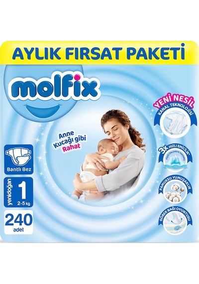 Molfix Bebek Bezi 1 Beden Yenidoğan Aylık Fırsat Paketi 240 Adet 4'lü