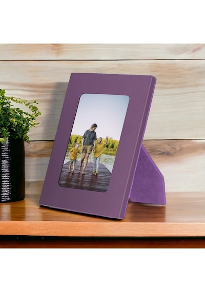 Gerçek Deri Masaüstü Fotoğraf Çerçevesi, 22x17cm 15x10 Foto Mor
