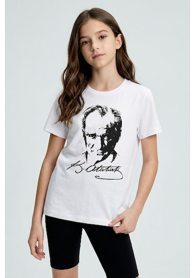 Tommy Life Beyaz Atatürk Baskılı Unisex Çocuk T-shirt - 11332