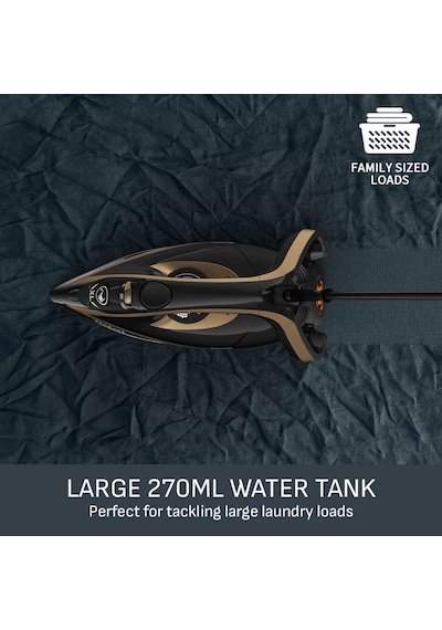 Fv8064 Puregliss Buharlı Ütü 3000 Watt 280 G/dk Buhar Darbe 0 50 G/dk Değişken Buhar Dikey Buharlı Durilium Airglide Autoclean Ütü Tabanı Micro-calc Filtre, Siyah/altın