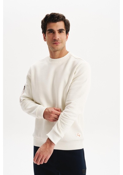 AR-MA Arma Erkek Regular Fit Basic 3 İplik Şardonlu Bisiklet Yaka Sweatshirt Pamuk Polyester Karışımlı K30124603302 Ekru